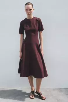 Платье миди от godet ZARA, бордовый