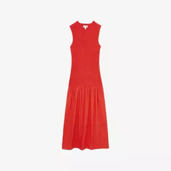 Платье миди Reiss Annabel из хлопка с защипами, красный