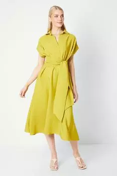 Платье-миди-рубашка с завязками спереди Debenhams, желтый