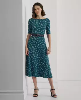Платье миди с цветочным принтом Lauren Ralph Lauren, зеленый