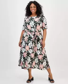 Платье миди с цветочным принтом Plus Size Kasper, черный