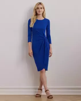 Платье миди с французскими рукавами и драпировкой Lauren Ralph Lauren, синий