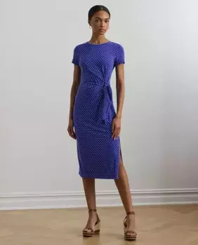 Платье миди с коротким рукавом и узлом Lauren Ralph Lauren, синий