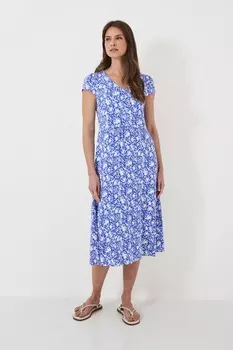 Платье миди с короткими рукавами и цветочным принтом Crew Clothing Crew Clothing Company, синий