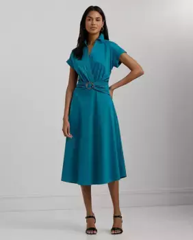 Платье миди с короткими рукавами и запахом Lauren Ralph Lauren, бирюзовый