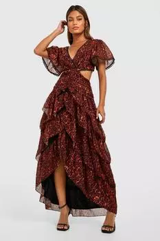 Платье миди с леопардовым принтом Boohoo, коричневый