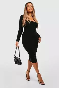 Платье миди с объединенным вырезом Boohoo, черный