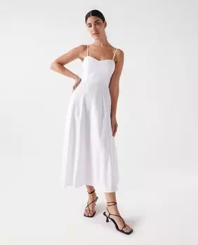 Платье миди с однотонными бретелями Salsa Jeans, белый