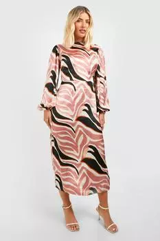 Платье миди с принтом Boohoo, коричневый