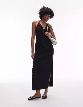 Платье миди с вырезом-халтер от Topshop черного цвета