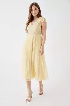 Платье миди со плиссированной юбкой и украшенным лифом Debut London by Coast Debenhams, желтый