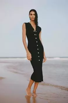 Платье миди со сборкой ZARA, черный