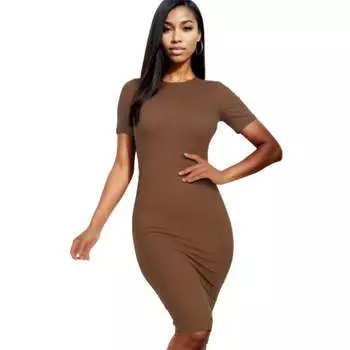 Платье-миди в рубчик с облегающим эффектом FASHNZFAB, цвет downtown brown