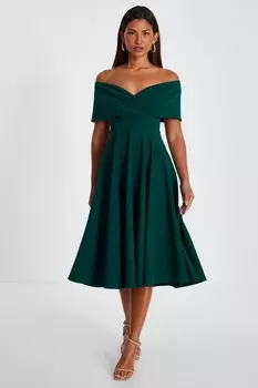 Платье-миди в стиле Бардо бутылочно-зеленого цвета QUIZ Clothing