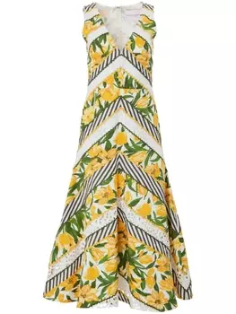 Платье миди в технике пэчворк Carolina Herrera, зеленый