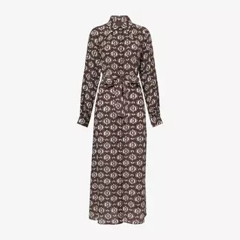 Платье миди Weekend Max Mara Нарвел из шелка с принтом и поясом, коричневый