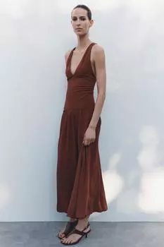 Платье миди ZARA, коричневый