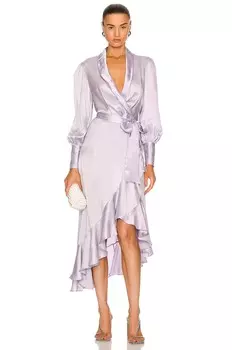 Платье миди Zimmermann Silk Wrap, сиреневый