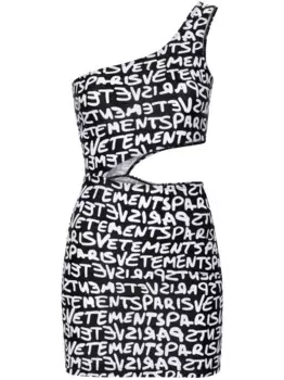 Платье мини асимметричного кроя с логотипом VETEMENTS, черный