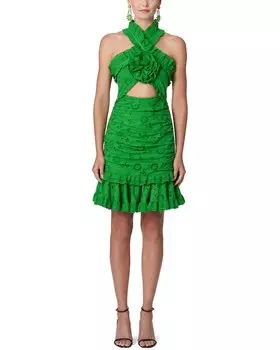 Платье-мини Carolina Herrera с перекрученными оборками и бретелью через шею, зеленый