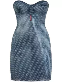 Платье мини из денима с кристаллами DSQUARED2, синий
