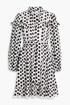 Платье мини из хлопкового жаккарда с оборками в горошек Chicago DIANE VON FURSTENBERG, слоновая кость