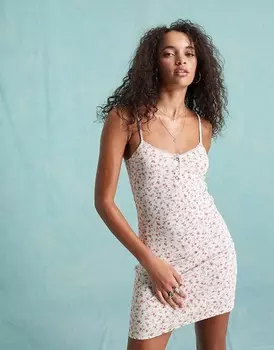 Платье мини Miss Selfridge – в рубчик на кнопках с цветочным принтом