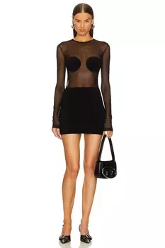Платье мини Norma Kamali Dot Dash, цвет Black & Black Mesh