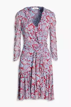Платье мини Paloma из эластичной сетки с оборками и цветочным принтом DIANE VON FURSTENBERG, синий
