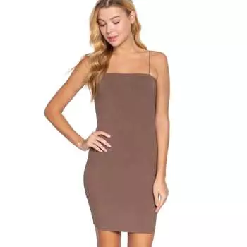 Платье-мини с бретельками и тяжелым рубчиком FASHNZFAB, цвет slit brown
