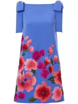 Платье мини с цветочной вышивкой и бантами Carolina Herrera, синий