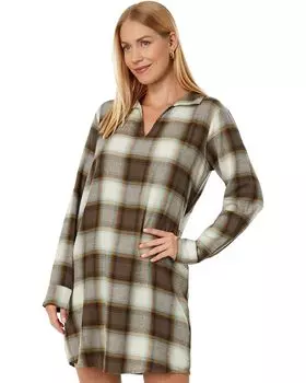 Платье Mod-o-doc Washed Plaid Vignette Long Sleeve Johnny Collar Plaid, цвет Dark Olive