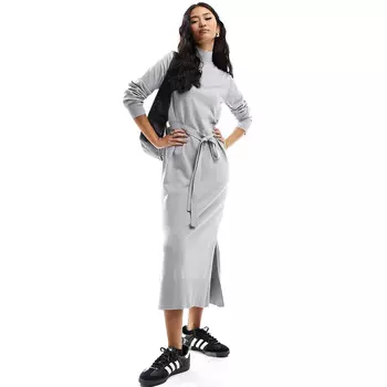 Платье New Look Belted Knitted Midi, серый
