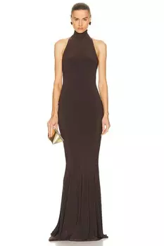 Платье Norma Kamali Halter Turtleneck Fishtail Gown, цвет Chocolate