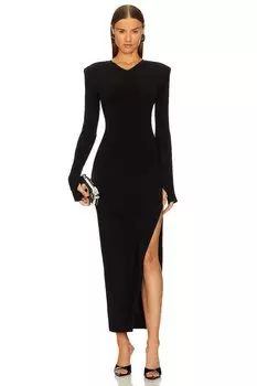 Платье Norma Kamali Long Sleeve Shoulder Pad Side Slit Gown, черный