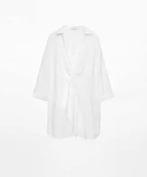Платье Oysho Linen Knotted, белый