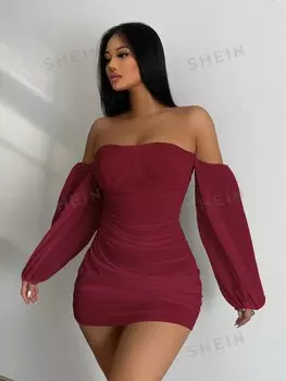 Платье плиссированное Shein SXY узкого кроя, бургундия