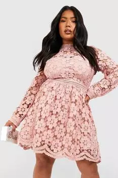 Платье плюс премиум гипюрное кружевное платье Boohoo, румяна