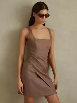 Платье Reiss Piper Linen Mini, коричневый