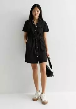Платье-рубашка Drawstring Short Sleeve New Look, черное