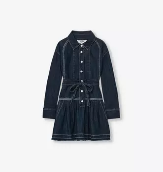 Платье-Рубашка из денима с контрастной строчкой и поясом 9-13 лет Reiss, синий
