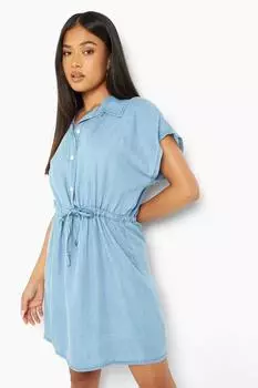 Платье-рубашка из джинсовой шнурки petite Boohoo, синий