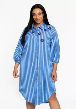 Платье-рубашка LONG SLEEVE WITH STRIPE YOEK, темно-синий