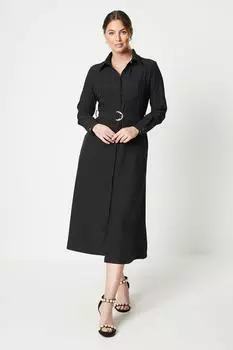 Платье-рубашка миди с поясом Debenhams, черный