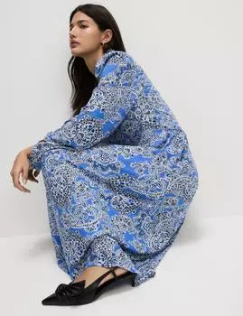 Платье-рубашка миди с принтом и V-образным вырезом Marks & Spencer, цвет Cornflower mix
