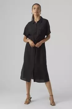 Платье-Рубашка миди в стиле милитари с карманами Vero Moda, черный
