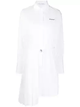 Платье-рубашка мини с плиссировкой и логотипом OFF-WHITE, белый