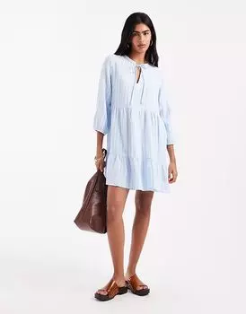 Платье-рубашка мини Vero Moda в бледно-голубую полоску