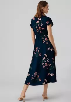Платье-рубашка на талии VMNEWHALLIE TIE DRESS Vero Moda, темно-синий