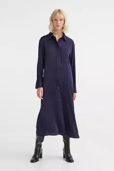 Платье-рубашка с завязывающимся поясом H&amp;M, темно-синий